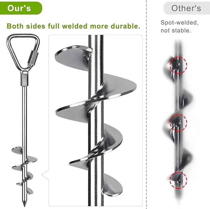 Insaga 17" Heavy Duty Ground Anchors Screw in - 4 Pack Chrome Plated with Reinforced Triangle Bracket for Trampoline, Swing Set, Shed, Mobile Home, Carport - High Wind Resistance for All Soil Types