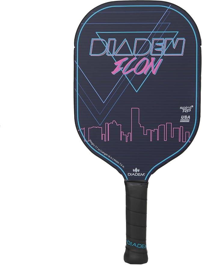 Diadem ICON Performance Pickleball Paddle | Graphite Carbon Fiber, Honeycomb Core, Fiberglass Face, Ultra Sleek Edge Guard, Spin Friendly | Indoor/Outdoor | USAPA Approved