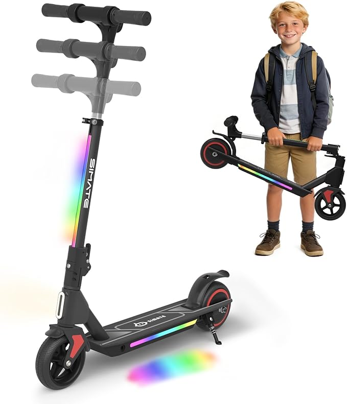 SIMATE Electric Scooter for Kids Ages 6-14, 3 Adjustable Heights 34"/37"/39", LED Display & Colorful Lights, Foldable Kids Electric Scooter, 8.7 MPH Safe Speed, Gifts for Boys Girls