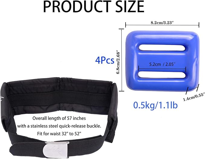 Vinyl Coated Diving Weights-4pcs 1.1-4.4 lbs Dive Weights with 4 Pocket Scuba Weight Belt with Quick Release Buckle,Used for Freediving, Spearfishing & Scuba Diving-Fit for Waist 32" to 52"
