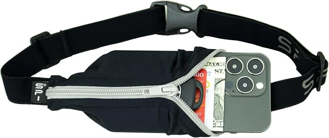 SPIbelt Running Belt Original for Women Men, Phone Holder for Running, Running Fanny Pack, Holder for Phone, Running Waist Pack, Adjustable Waist, [Fits All Phones]. Black with Anthracite Zipper