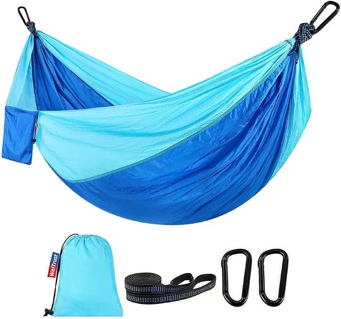 Camping Hammock, Portable Hammocks with Tree Straps & Attached Carry Bag, Travel Tree Hammocks for Outside Indoor Hiking Beach Backpack Travel(Blue, Polyester Pongee)