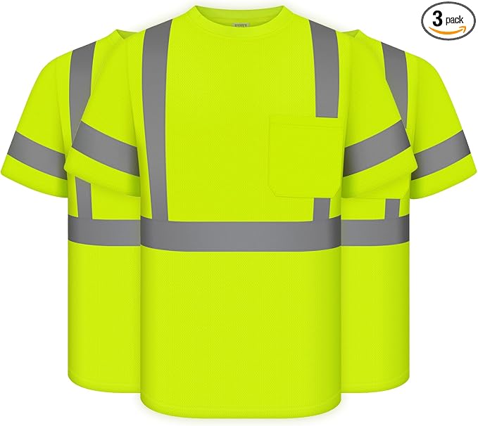 TCCFCCT Hi Vis Shirts for Men Class 2 High Visibility Shirt with Short Sleeves, Reflective Safety Shirts for Men, Construction Work Shirts for Men, Durable &Breathable, DC-Yellow XL 3PCS