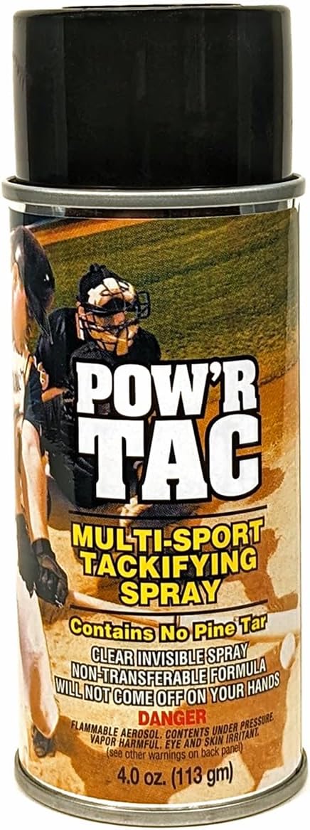 Pow’r Tac Grip Spray Adhesive for Sticky Baseball Bat Grips, Batting Gloves, Football Gloves, Tennis Rackets, Hockey Sticks - Clean and Invisible Alternative to Pine Tar Spray and Grip Tape