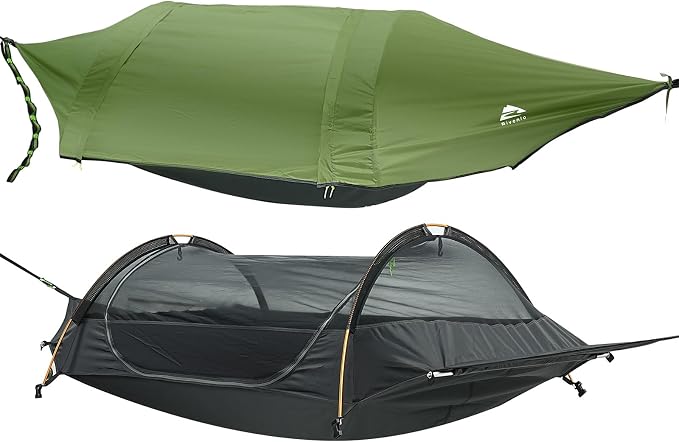 Flat Lay Camping Hammock Tent with Mosquito Net & RainFly, 3 in 1 Waterproof Lightweight Portable Sleeping Hammock Bug, Travel Outdoor Gear with Tree Strap Swing, for Hiking Patio Expedition
