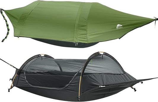 Flat Lay Camping Hammock Tent with Mosquito Net & RainFly, 3 in 1 Waterproof Lightweight Portable Sleeping Hammock Bug, Travel Outdoor Gear with Tree Strap Swing, for Hiking Patio Expedition