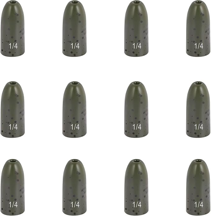 12 Pack Tungsten Bullet Fishing Weights, Insert Free Worm Sinkers, 1/8 3/16 1/4 3/8 1/2 oz