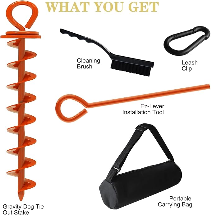 Eurmax USA Heavy Duty Dog Tie Out Stake, No-Tangle In Ground Anchor Runner for Large Dogs up to 210 Lbs - Perfect for Yard, Beach and Camping (Large,Orange)