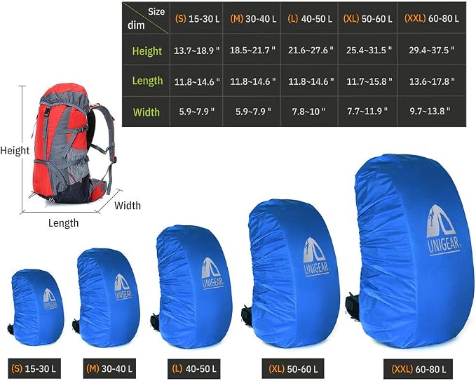 Unigear Backpack Rain Cover Waterproof Rating 5000mm Ultraportable and Durable with 2 Anti-Slip Buckle Strap, Integrated Carry Pouch Design (Blue, Meidum)