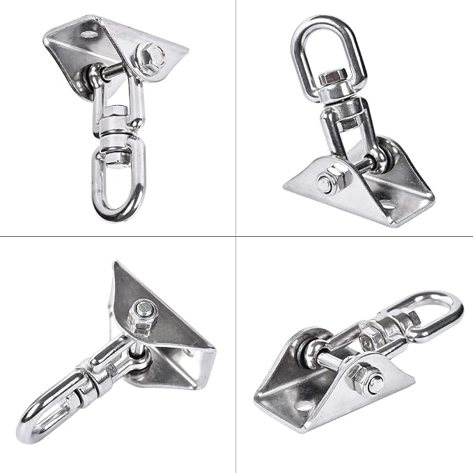 360° Swivel Swing Hangers for 1200lb Heavy Duty in 304 Stainless Steel, Swing Hook Set Fits Wood & Concrete for Yoga, Hammock, Trapeze, Boxing Sandbag Lifting Rope and Playground Suspension Equipments