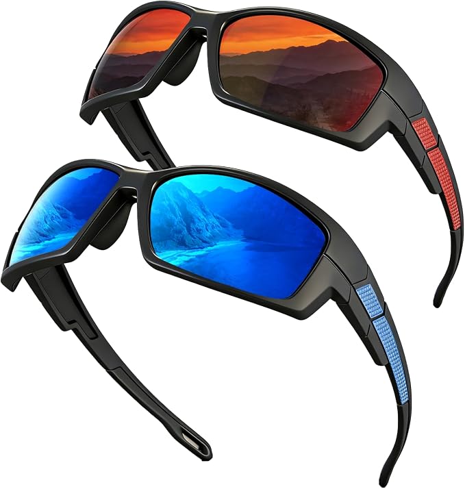 Polarized Sports Sunglasses for Men Wrap Around UV400 Sun Glasses for Running Fishing Cycling and Driving TR90
