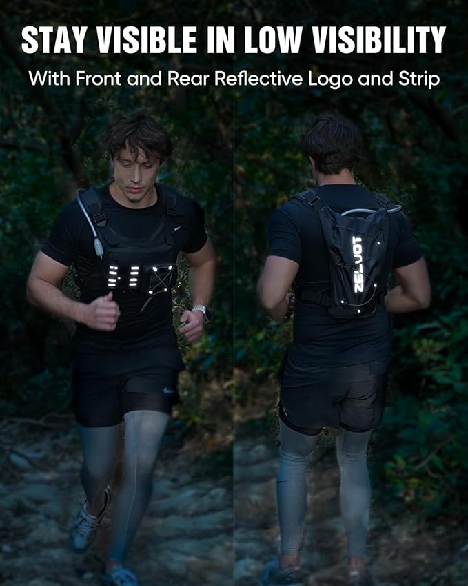 Zelvot Running Vest with 2L Water Bladder, Hydration Backpack, U.S. Design Patent, Lightweight Hydration Pack with Gear Holder, Reflective Chest Pack for Men Women for Marathon