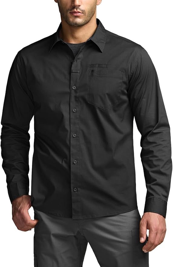 CQR Men's Long Sleeve Tactical Shirts, Ripstop Military Work Shirts, UPF 50+ Breathable Button Down Outdoor Hiking Shirt