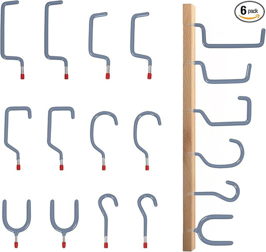 Garage Hooks Heavy Duty, 12-Pack Mixed Utility Garage Hooks, Wall Mounted Steel Tool Hangers for Garage Wall Organizer, Hold Ladders Tools Bikes(Gray, 6 Type & 12 Pack)