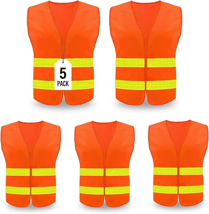 Safety Vest, Reflective High Visibility Construction Vest for Men, Work, Cycling, Runner, Surveyor, Volunteer, Road