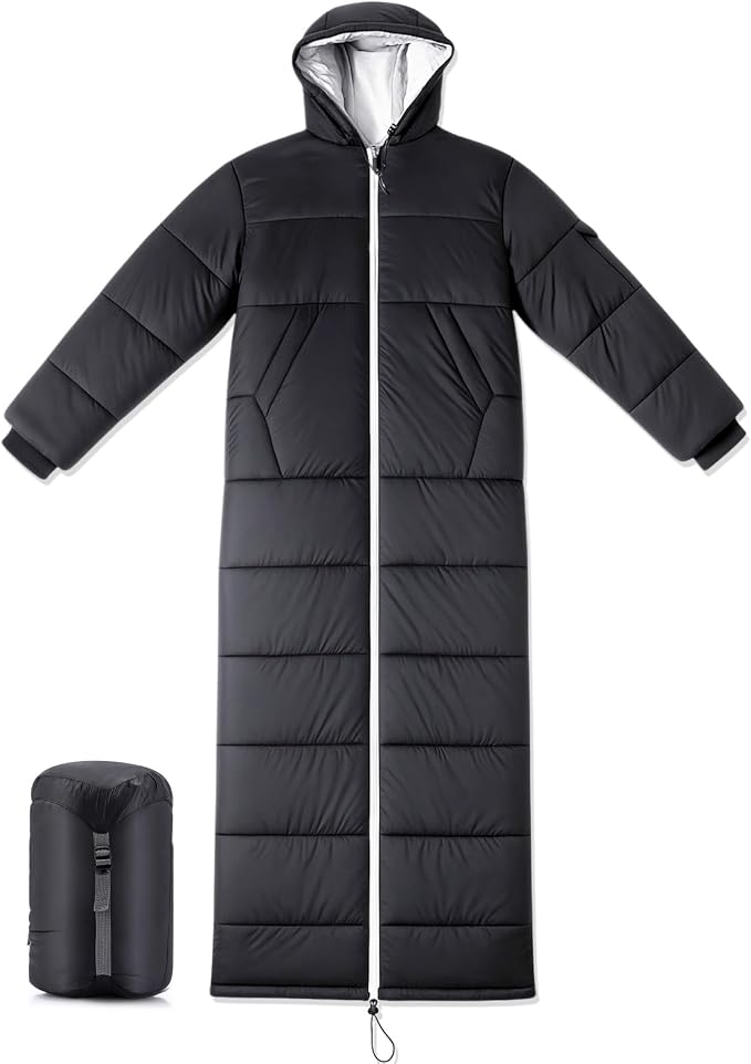 Macarrie Cold Weather Wearable Sleeping Bag for Adults with Sleeves and Hood 74 Inch Long 0 Degree Winter Weather Insulated Extreme Cold Sleeping Bag Coat for Camping Hiking Stadium