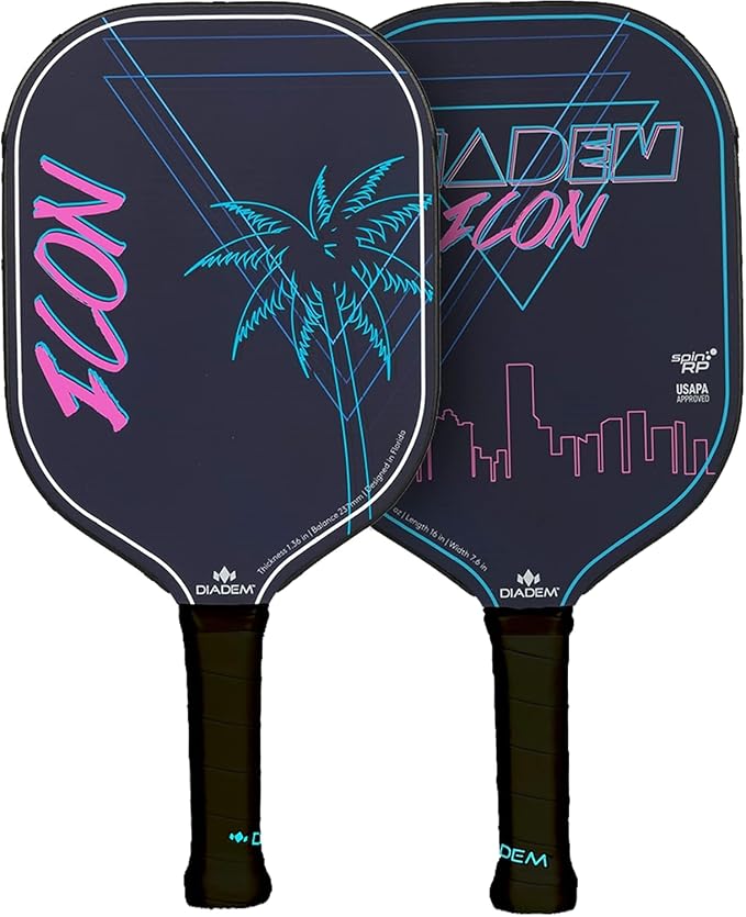 Diadem ICON Performance Pickleball Paddle | Graphite Carbon Fiber, Honeycomb Core, Fiberglass Face, Ultra Sleek Edge Guard, Spin Friendly | Indoor/Outdoor | USAPA Approved