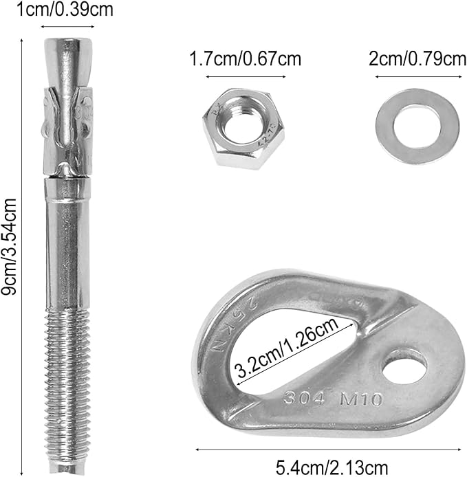Climbing Anchor Bolt 8 Set, Stainless Steel Bolt Hanger Climbing Hanger Bolts 25KN Heavy Duty Climbing Anchor Hangers for 3/8" Bolt for Home Gyms, Hammocks, Trailer Tie-Downs, Weight 2500KG