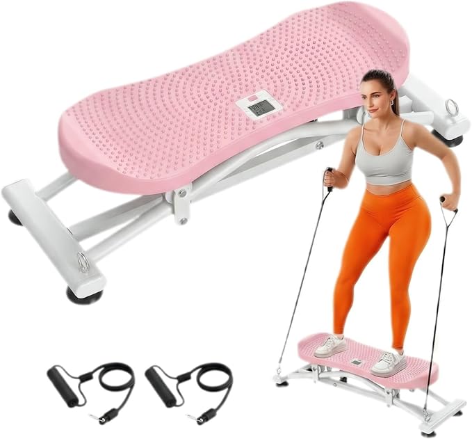 Balance Board for Adults, Rocking Stepper with Resistance Bands, Portable Wobble Board with LCD Monitor, 300 lbs Capacity Ski Trainer for Full Body Workout at Home Gym