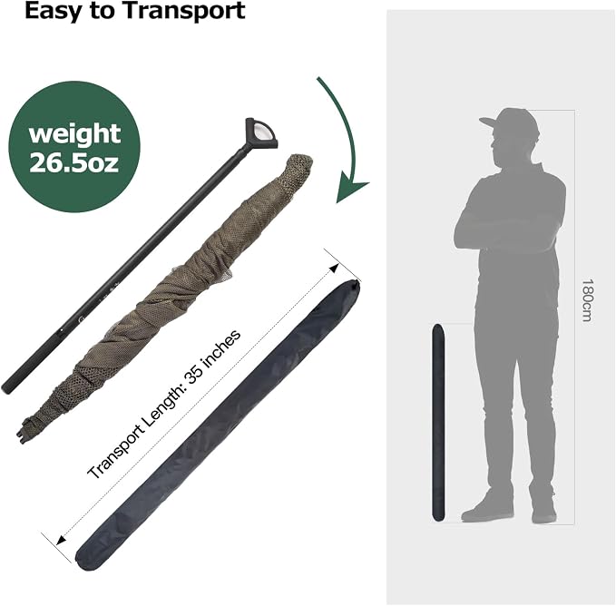 Landing Net for Carp Fishing, 32 Inch Large Fishing Net, 6 Feet Telescoping Carbon Fiber Long Handle Saltwater Big Fish, Holds Up to 88lbs/40kgs, Olive Green, Supplied with Carry Bag