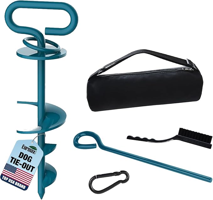 Eurmax USA Ground Stakes - Heavy Duty in Ground Anchor for Large Dogs up to 210 Lbs, Secure No-Tangle Pet Runner for Yard, Beach & Camping, Quick Easy Install Dog Tie Out Stake(Navy Blue)