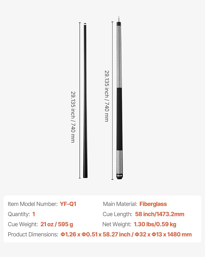 VEVOR Pool Cue, Pool Stick, 58 inch Billiard Pools Cue Stick with Multi-Layer Tip & ABS Connection Ring, Cues Sticks for Professional Pool Table, Bar, Home, Office