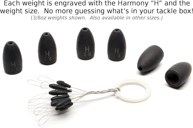 Harmony Fishing - Tungsten Flipping Weights (Chip-Proof Oxide Coated) for bass Fishing [Includes Weight Pegs]
