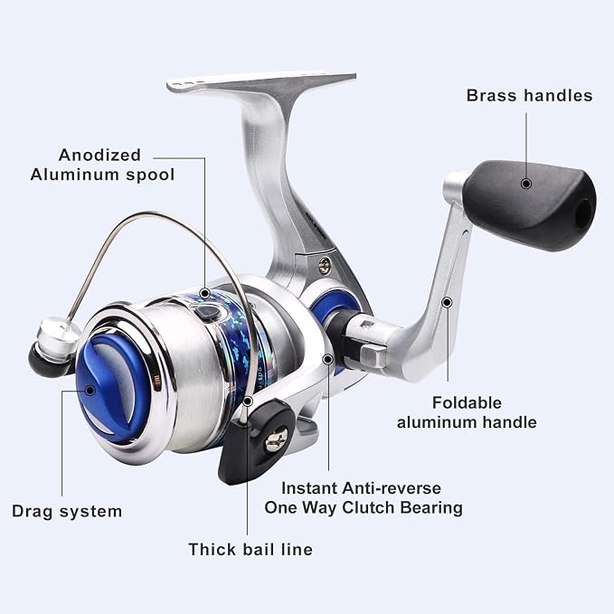 Portable Fishing Spinning Rod and Reel Combo Set Carbon Fiber Fluorescent Rod Tip, with Fishing Lures Line Carrier Bag Kits for Travel Surf Saltwater Freshwater