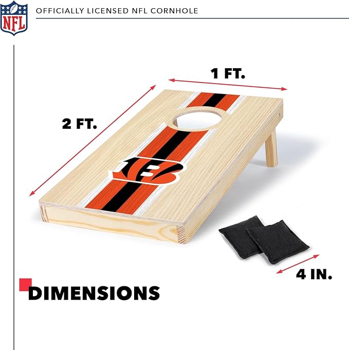 NFL Football Portable Size 1' x 2' Solid Wood Cornhole Set with Direct Print HD Team Graphics – Travel Size