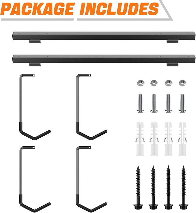 TORACK Overhead Bike Rack for Garage, Ceiling-Mounted Bicycle Storage Hooks for 2 Bikes (Horizontal) or 4 Bikes (Vertical), Adjustable Bicycle Hooks for Mountain, Road Bike