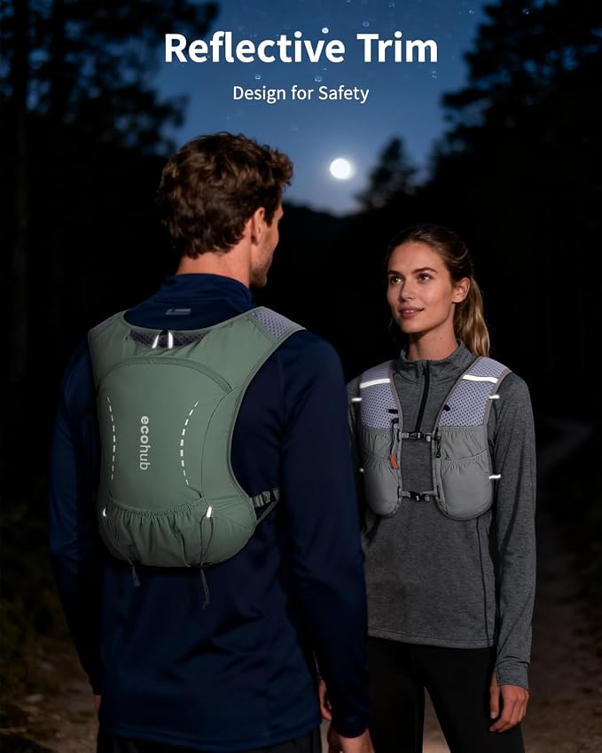 ECOHUB Running Hydration Vest Backpack with 2*500ML Soft Flask, Lightweight Trail Running Pack for Men Women, Adjustable No Bounce Hydration Backpack for Marathon Hiking Cycling