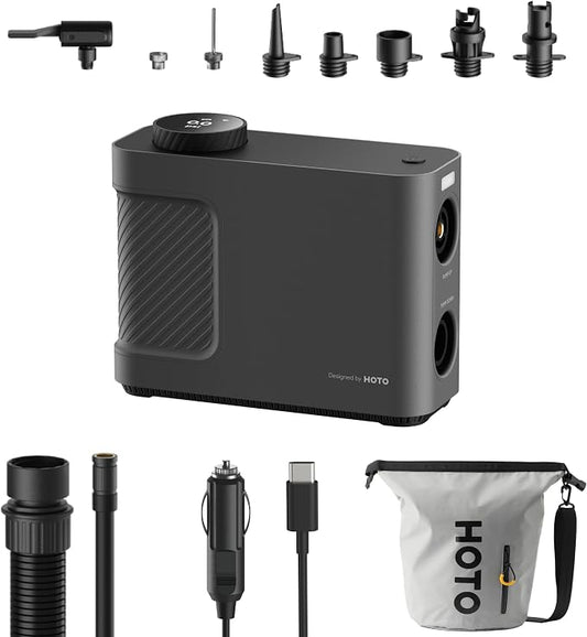 HOTO Air Pump Master, Portable Cordless Tire Inflator, Electric Air Pump with 9 Pump Modes, 12V DC Car Connector for Car, Bikes, Inflatable Pool Float, Air Mattress, Kayak, Tent, Paddle Board, Sup