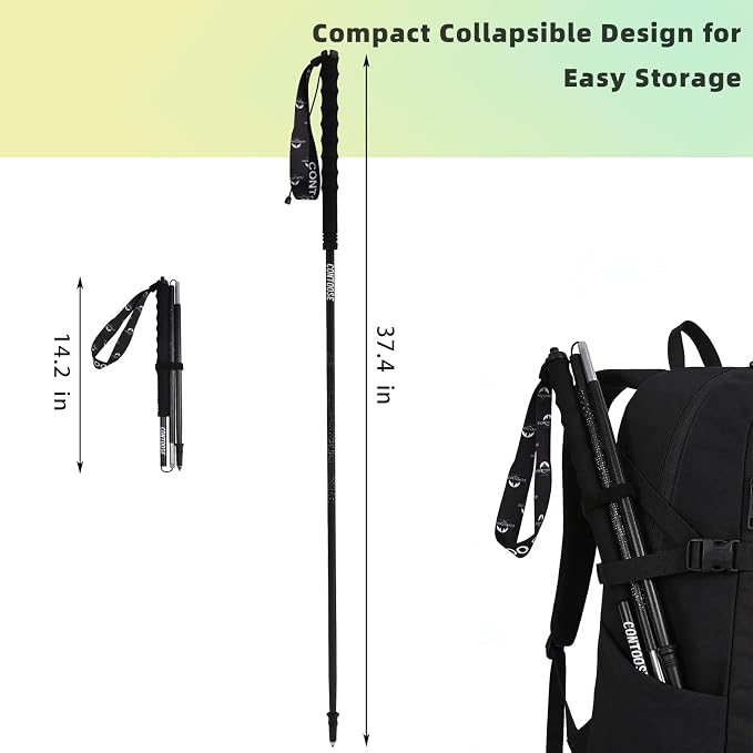 Ultra Light Carbon Fiber Trekking Poles | Collapsible Walking Sticks for Hiking & Trail Running | 37.4 in Fixed Length, 3.35 oz, Black, Anti-Slip Grip for Kids (1-PCS)