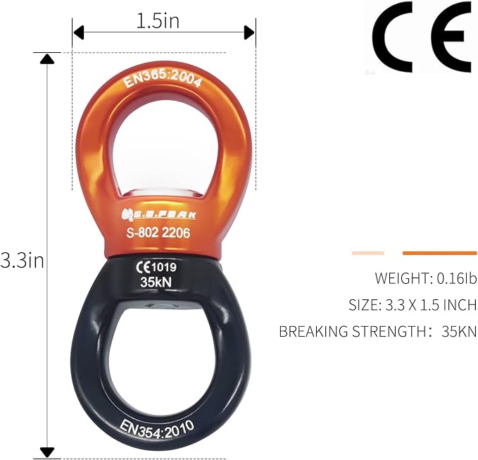 35kN Swing Swivel, CE Certified 360°Rotational Device, Silent Hanging Accessory for Tree Swing, Aerial Dance