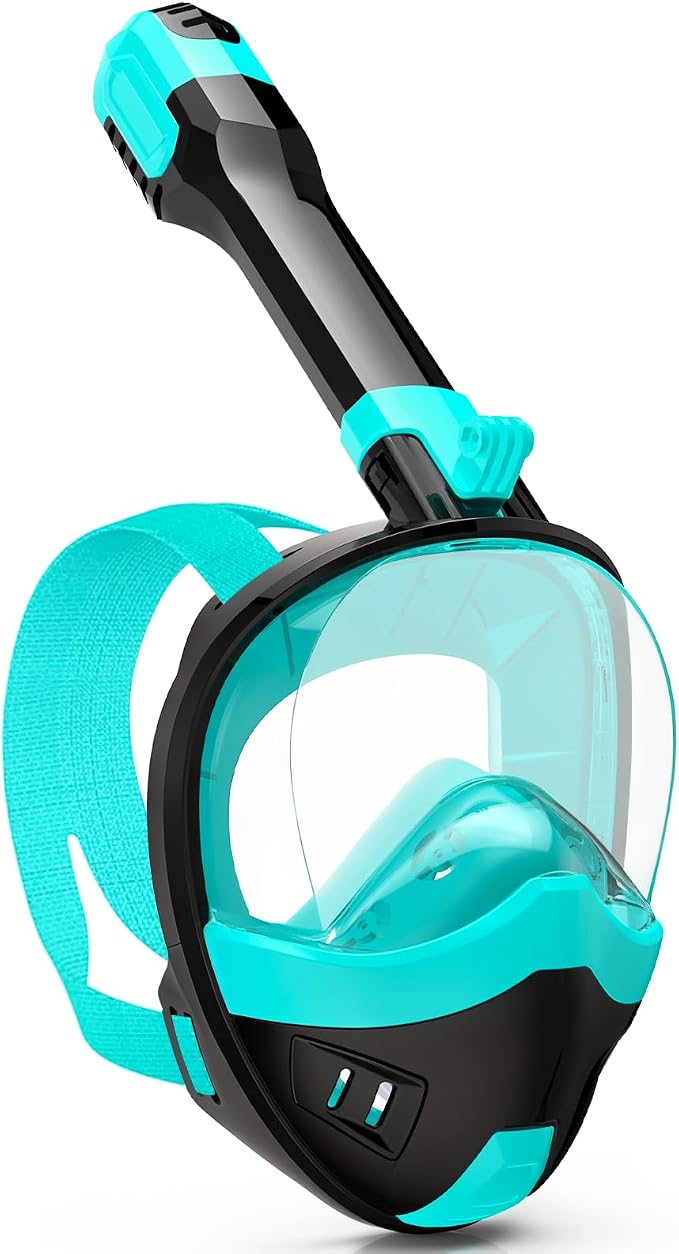 Full Face Snorkel Mask, Snorkeling Gear for Adults Kids with Latest Dry Top Breathing System and Detachable Camera Mount, with 180 Degree Panoramic View