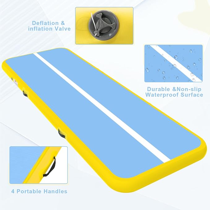 Inflatable Air Gymnastics Mat Tumble Track, 6.6/10/13/16/20ft Tumbling Mat Air Tumbling Track, Air Training Mat with Air Pump for Home/Water Fun/Gym/Yoga/Training/Cheerleading