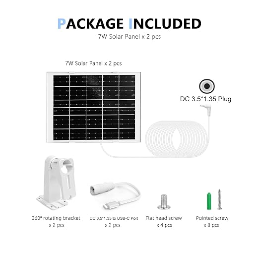 2 Pack Solar Panel Charger Compatible with Ring Solar Panel (2nd Generation), 8W Ring Outdoor Camera Plus,Outdoor Cam (Stick Up Cam), Stick Up Cam Pro, Spotlight Cam Plus, Spotlight Cam Pro 10FT Cable