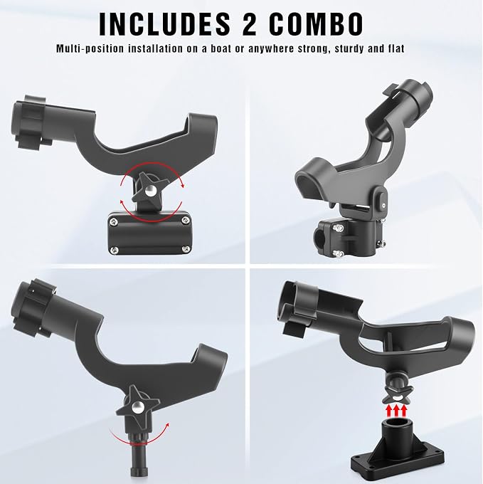 Liliful 4 Pcs Fishing Rod Holder for Boat Adjustable Kayak Swivel Fishing Pole Holders Accessories, Black