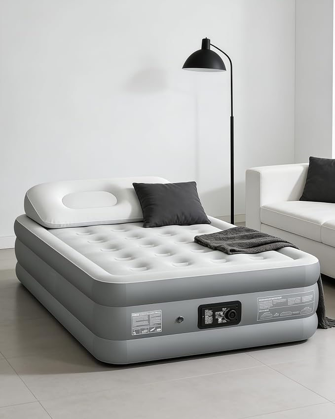 air Mattress Full with Built in Pump – 18-Inch Thickened air Bed Suitable for Camping, Home use, and Guest Accommodation, Supports Up to 600 Pounds (Dark Gray, Full)