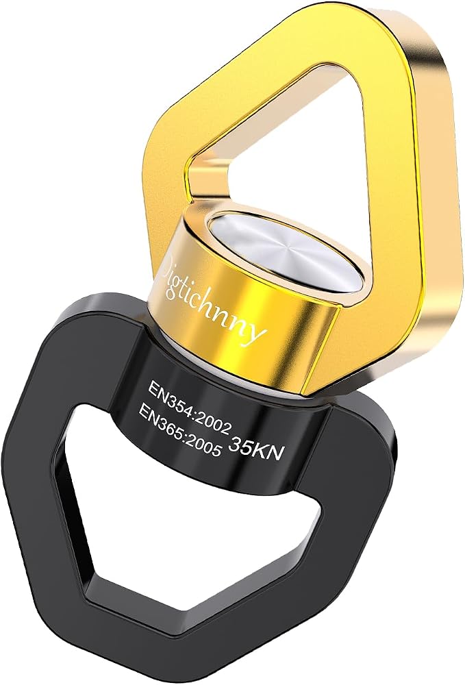 Swing Swivel Heavy Duty, 35KN Safety Rotational Device,Spinner Swivel for for Web Tree Tire Rope Swing, Aerial Dance, Hanging Hammock with 2 carabiners,Black Gold