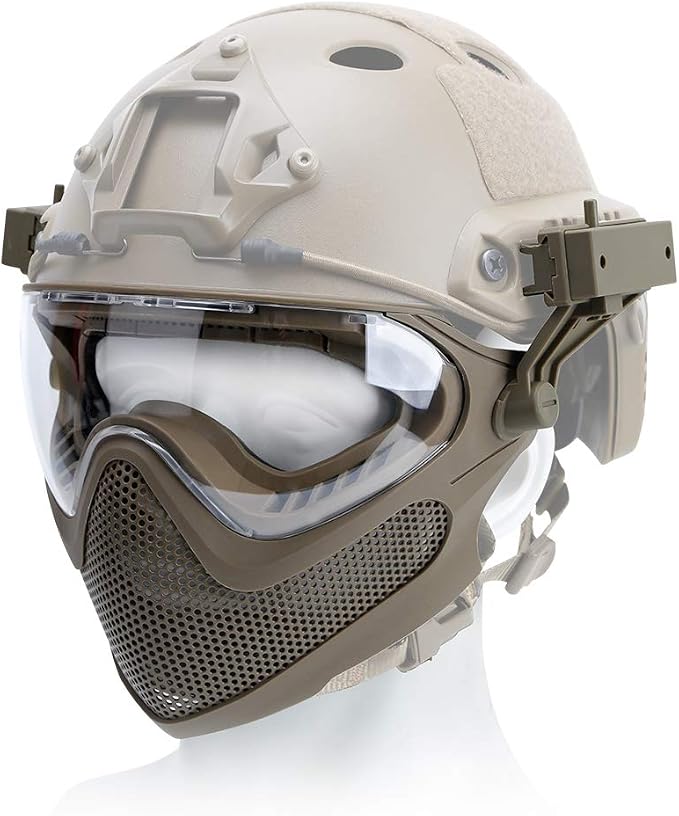 ATAIRSOFT 2 Modes Airsoft Mask Full Face Tactical Safety Protective Mask Anti-Fog Goggles Set with 3 Interchangable Lens