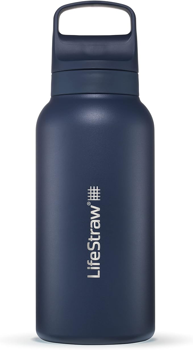 LifeStraw Go Series — Insulated Stainless Steel Water Filter Bottle for Travel and Everyday Use removes Bacteria, Parasites and Microplastics, Improves Taste, 1L, Aegan Sea