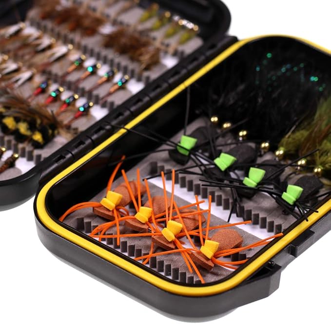 Wifreo Fly Fishing Flies Assortment with Waterproof Fly Box, 28/40/64/92/120pcs Dry/Wet/Nymph/Streamer Flies, Trout/Bass/Panfish/Salmon Fishing Flies
