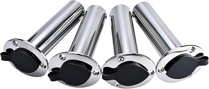 NovelBee 4 Pack Fishing Rod Holders with Rubber Cap and Mounting Screws,90 Degree Stainless Steel Flush Mount Rod Holder for Fishing Boat