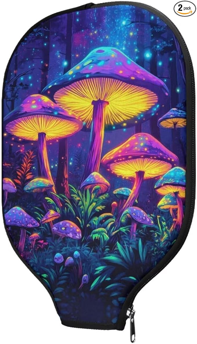Mushroom Paddle Cover Floral Pack of 2 Pickleball Racket Sleeve Universal Size Case 8.7 X 11.4 Inch Pickleball Paddle Covers Only Elastic Pickleball Accessory Protection for Women Men