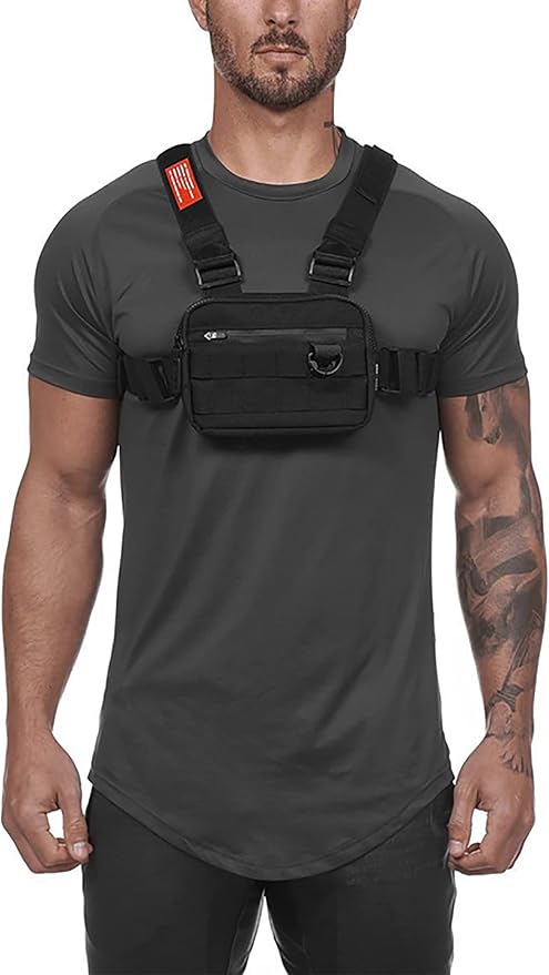 DIOTSR Running Chest Pack, Lightweight Chest Bag for Workout, Running Tactical Backpack with Extra Phone Holder