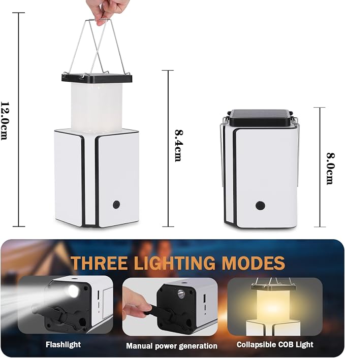 2Pack Solar LED Rechargeable Emergency Camping Lantern,White Solar Rechargeable,Rechargeable Type C,Emergency Lights Hand-Crank Power Generation,Phone Power Supply Function,flashlights