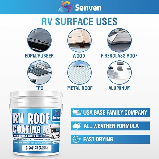 RV Roof Sealant 2 Gallon RV Roof Coating RV Roof Sealant White Waterproof Solar Reflective & Leak Repair for Trailers Campers Motorhomes
