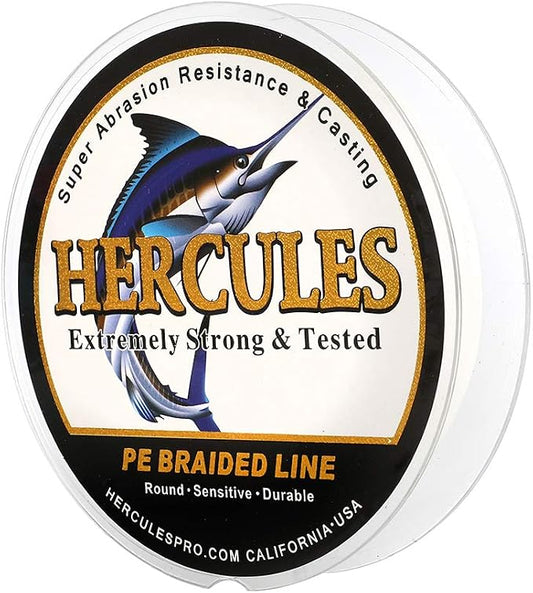 HERCULES Cost-Effective Super Cast 8 Strands Braided Fishing Line 10LB to 300LB Test for Salt-Water,109/328/547/1094 Yards(100M/300M/500M/1000M),Diam.#0.12MM-1.2MM,Hi-Grade Performance,Variety Colors