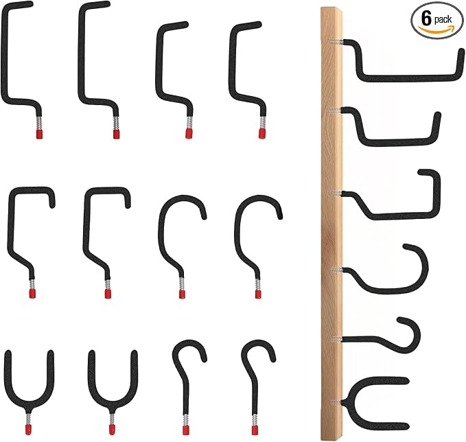 Garage Hooks Heavy Duty, 12-Pack Mixed Utility Garage Hooks, Wall Mounted Steel Tool Hangers for Garage Wall Organizer, Hold Ladders Tools Bikes (Black, 6 Type & 12 Pack)